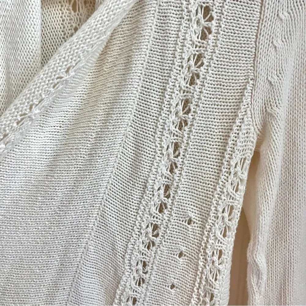Anthropologie Angel of the North Knit Crochet Cardigan Chunky Cream Size XS